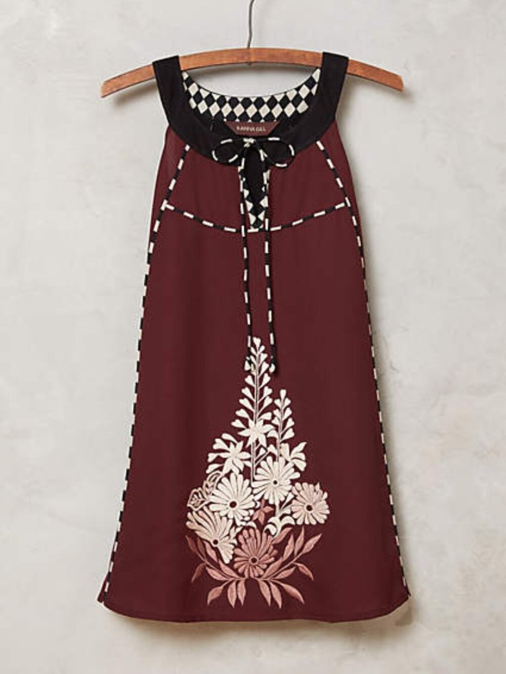 Anthropologie Annalise Embroidered Halter Top Burgundy Black Sleeveless